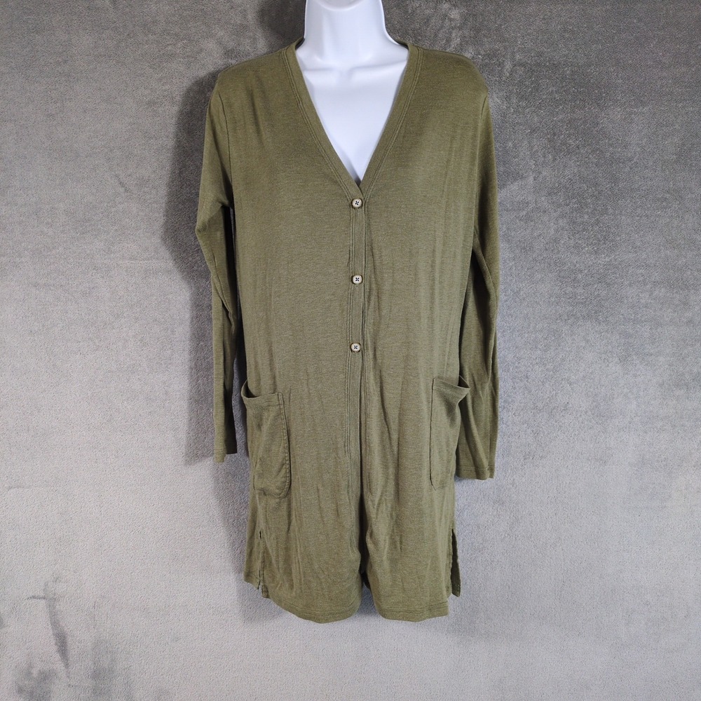 GOEX Womens Olive Green Longline Button Front Cardigan Sweater Size Medium
